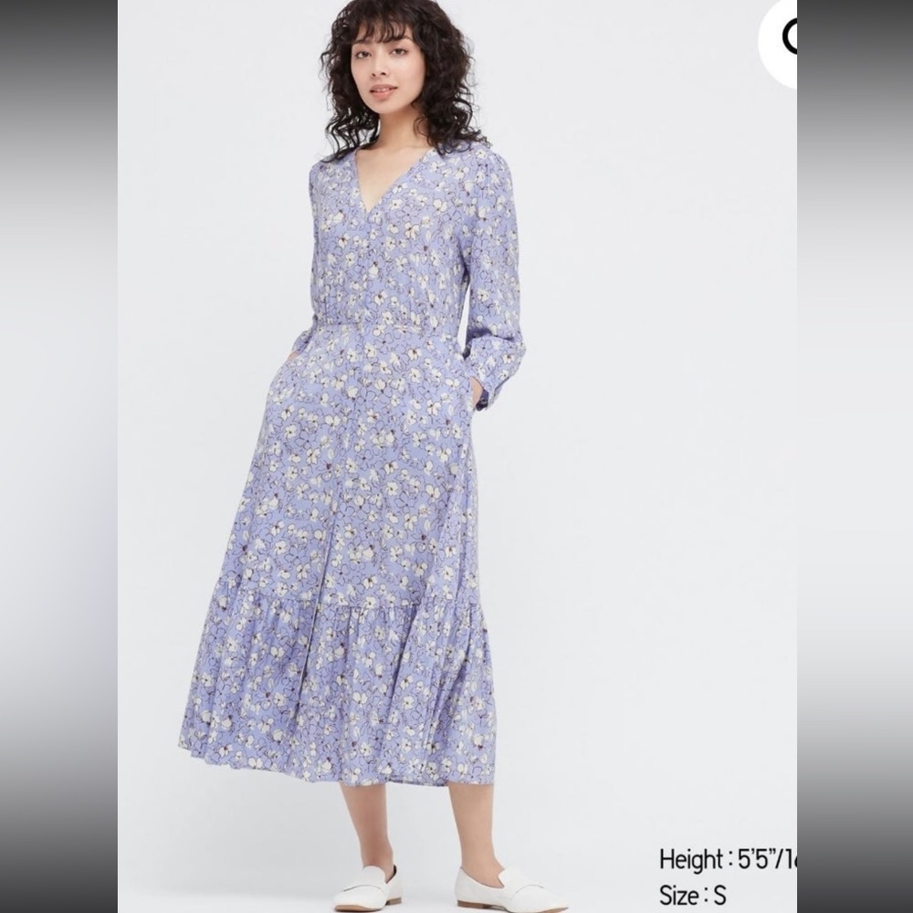 Uniqlo purple v neck sleeve flare dress